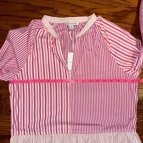 NWT Free Assembly V-Neck Long Sleeve Fuchsia Fedora Stripe Peplum Top Size Small - Picture 12 of 14